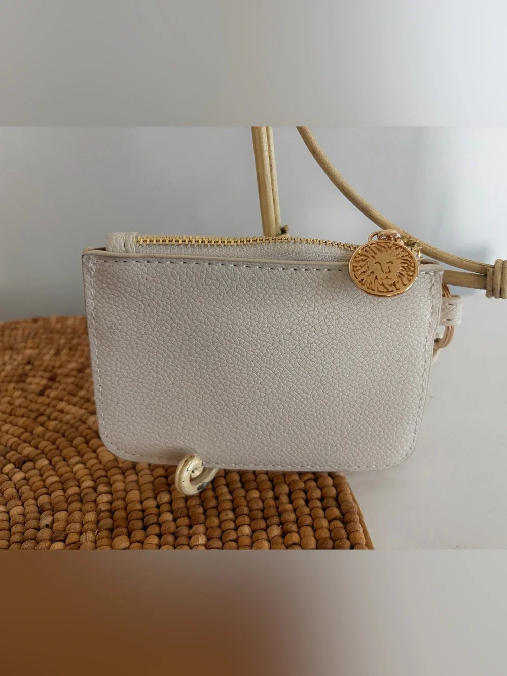 Anne Klein Beige Card & Key Holder with Gold Hardware
